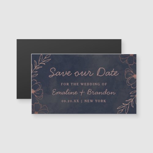 Navy Blue  Rose Gold Foil Floral Save our Date