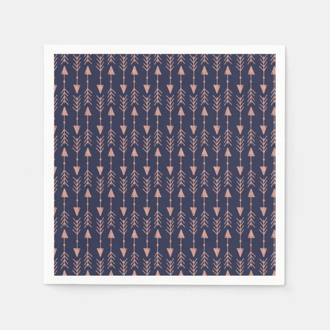 Navy Blue Rose Gold Foil Hipster Tribal Arrows Napkins (Front)