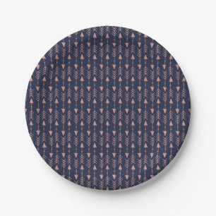 Navy Blue Rose Gold Foil Hipster Tribal Arrows Paper Plates