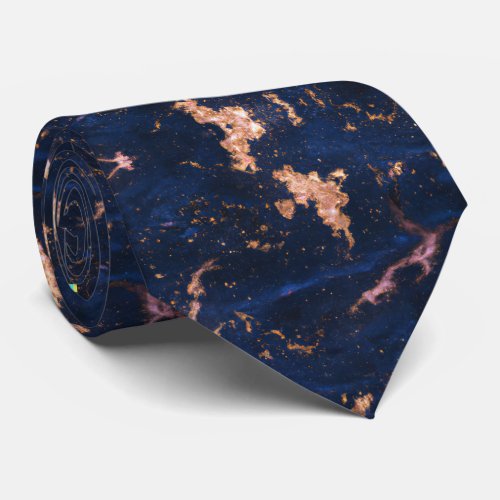 Navy Blue Rose Gold Foil Marble Neck Tie