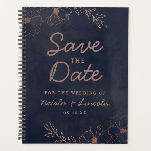 Navy Blue  Rose Gold Foil Save the Date Wedding Planner
