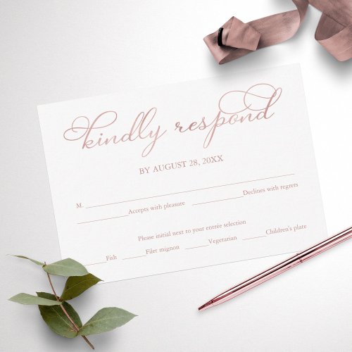 Navy Blue Rose Gold Foil Script Wedding RSVP Card