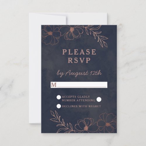Navy Blue  Rose Gold Foil Wedding Chic RSVP Reply