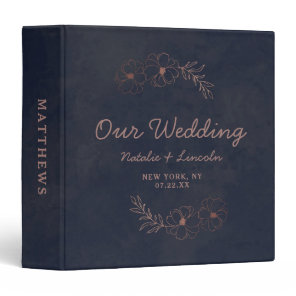 Navy Blue & Rose Gold Foil Wedding Photo Album 3 Ring Binder