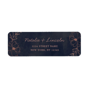 Navy Blue & Rose Gold Foil Wedding Return Address Label