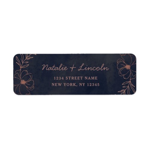 Navy Blue  Rose Gold Foil Wedding Return Address Label