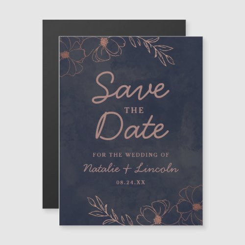 Navy Blue  Rose Gold Foil Wedding Save the Date Magnetic Invitation