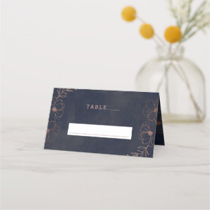 Navy Blue & Rose Gold Foil Wedding Table Number Place Card