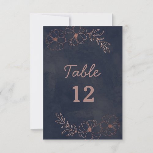 Navy Blue  Rose Gold Foil Wedding Table Numbers