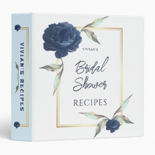 Navy Blue Rose Gold Frame Bridal Shower 3 Ring Binder