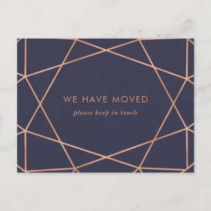 Navy Blue Rose Gold Geometric Change of Address Postcard