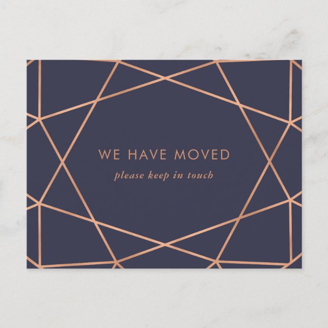 Navy Blue | Rose Gold Geometric Change of Address Postcard (Front)