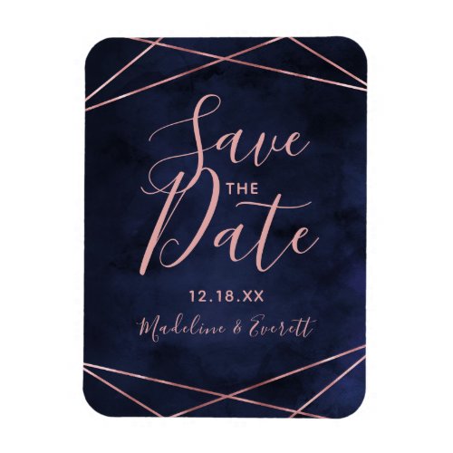 Navy Blue  Rose Gold Geometric Save the Date Magnet