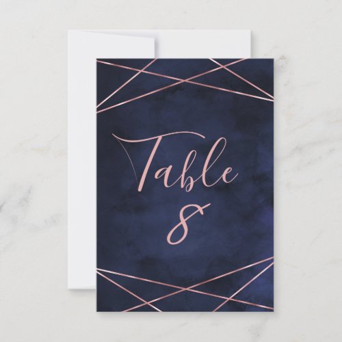 Navy Blue  Rose Gold Geometric Table Numbers