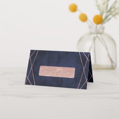 Navy Blue  Rose Gold Geometric Table Seating Place Card