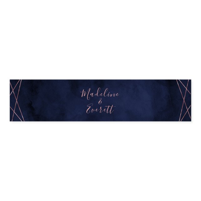 Navy Blue & Rose Gold Geometric Wedding Monogram Napkin Bands (Unfolded)
