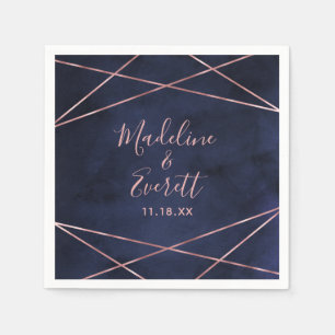Navy Blue & Rose Gold Geometric Wedding Monogram Napkins