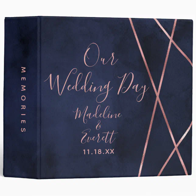 Navy Blue Rose Gold Geometric Wedding Photo Album 3 Ring Binder | Zazzle