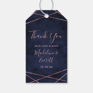 Navy Blue & Rose Gold Geometric Wedding Thank You Gift Tags