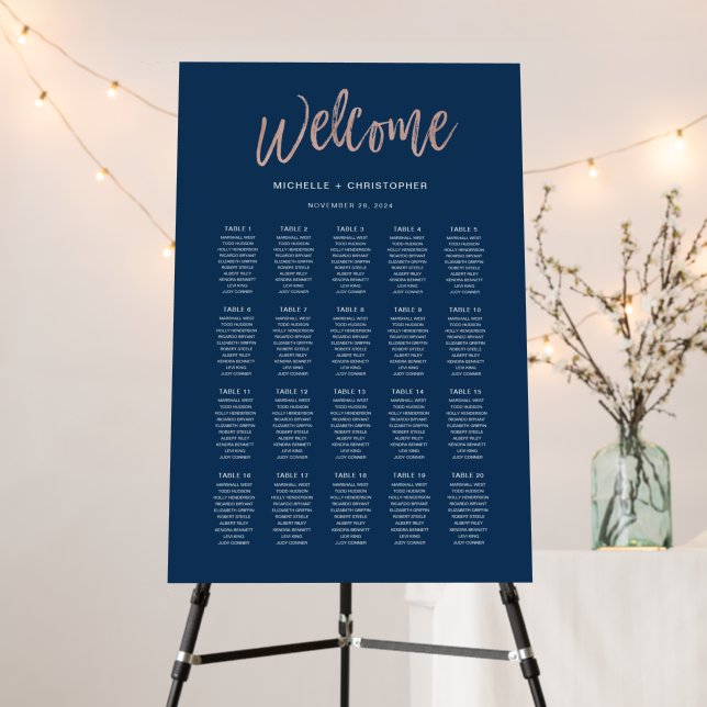 Navy Blue & Rose Gold Glam Chic Seating Chart Foam Foam Board (In Situ (Stand))