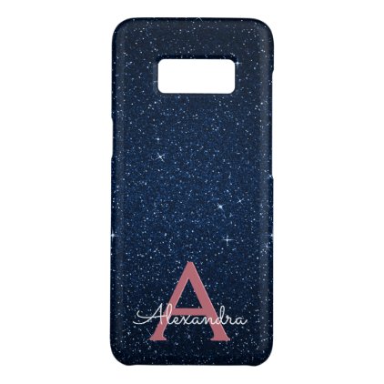Navy Blue &amp; Rose Gold Glitter and Sparkle Monogram Case-Mate Samsung Galaxy S8 Case