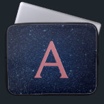 Navy Blue & Rose Gold Glitter and Sparkle Monogram Laptop Sleeve<br><div class="desc">Navy Blue and Rose Gold Faux Glitter and Sparkle Elegant Monogram Case. This case can be customized to include your initial and first name with a midnight blue celestial night sky.</div>