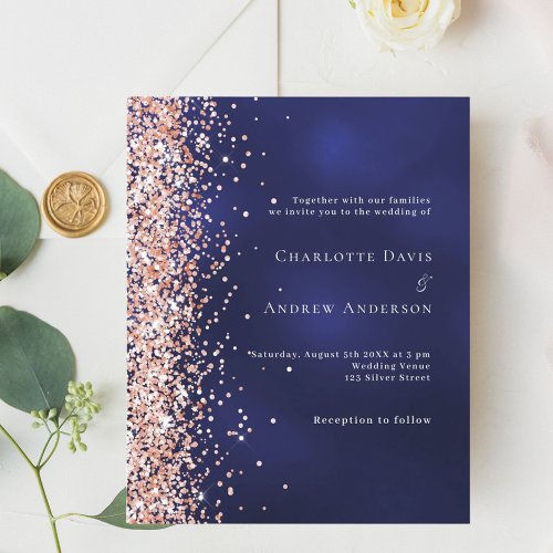 Navy blue rose gold glitter budget wedding