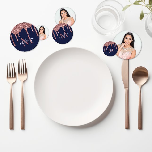 Navy Blue Rose Gold Glitter Drips Birthday Confetti (Navy Blue Rose Gold Glitter Drips Birthday Confetti)