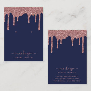 Navy Blue Rose Gold Glitter Drips Jewelry Display Business Card