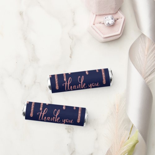 Navy Blue Rose Gold Glitter Drips Thank You Breath Savers Mints