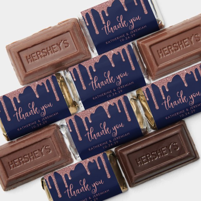 Navy Blue Rose Gold Glitter Drips Thank You Hershey's Miniatures (Assorted)