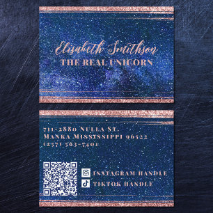 Navy Blue & Rose Gold Glitter Feminine Celestial Business Card