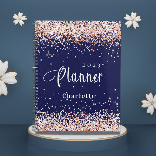 Navy blue rose gold glitter name appointment 2026 planner