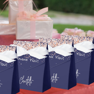 Navy blue rose gold glitter name thank you favor boxes