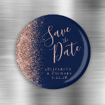 Navy Blue Rose Gold Glitter Script Save The Date Magnet at Zazzle