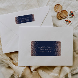 Navy Blue Rose Gold Glitter Wedding Return Address Label
