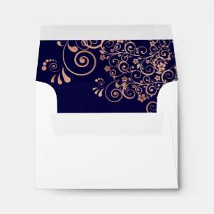 Navy Blue & Rose Gold Inside White Wedding RSVP Envelope