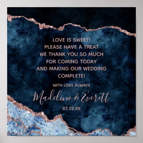 Navy Blue Rose Gold Love is Sweet Treat Table Sign