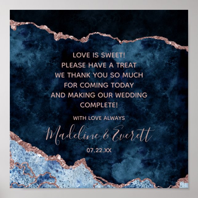 Navy Blue Rose Gold Love is Sweet Treat Table Sign (Front)