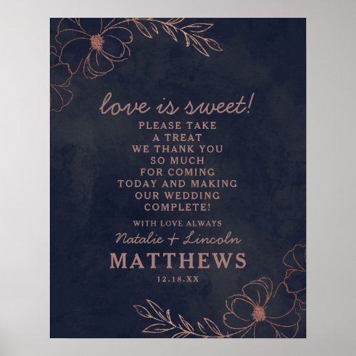 Navy Blue  Rose Gold Love is Sweet Wedding Sign