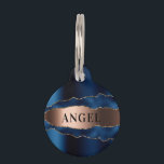 Navy blue rose gold metal agate marble name pet ID tag<br><div class="desc">Navy blue,  rose gold metallic looking and agate,  marble stone print. Personalize and add a name on the front,  phone number on the back.</div>