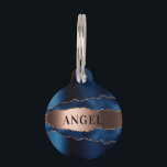 Navy blue rose gold metal agate marble name pet ID tag<br><div class="desc">Navy blue,  rose gold metallic looking and agate,  marble stone print. Personalize and add a name on the front,  phone number on the back.</div>