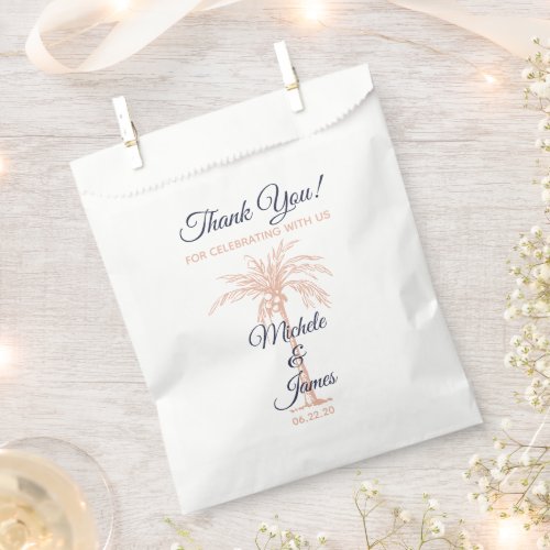 Navy Blue Rose Gold Palm Tree Tropical Wedding Favor Bag