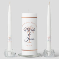 Navy Blue Rose Gold Palm Tree Wedding Ceremony Unity Candle Set