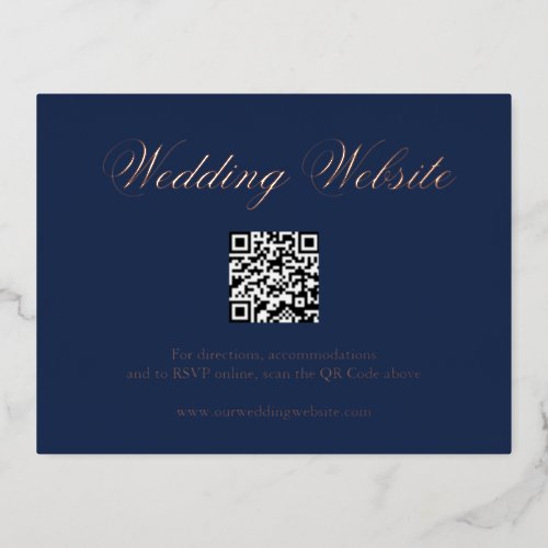 Navy Blue Rose Gold QR Code Wedding Enclosure Card