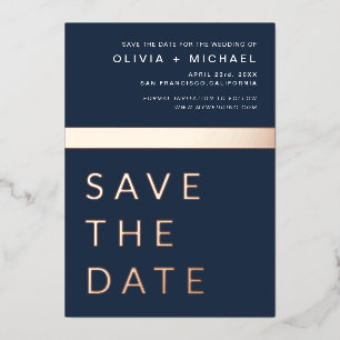 Navy Blue Rose Gold Save the Date Elegant Foil Invitation
