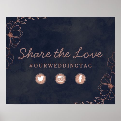 Navy Blue  Rose Gold Share the Love Wedding Sign