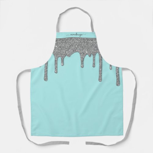 Navy Blue Rose Gold Sparkle Glitter Drips Apron