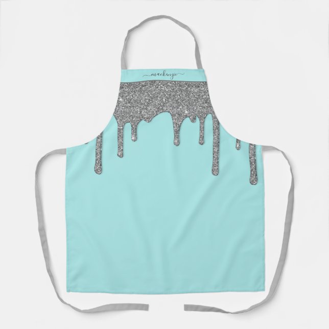 Navy Blue Rose Gold Sparkle Glitter Drips Apron (Front)