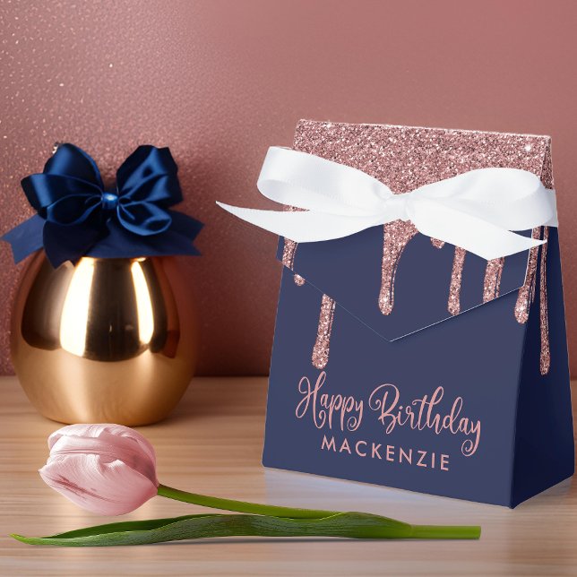 Navy Blue Rose Gold Sparkle Glitter Drips Birthday Favor Boxes (Navy Blue Rose Gold Sparkle Glitter Drips Birthday Favor Boxes)